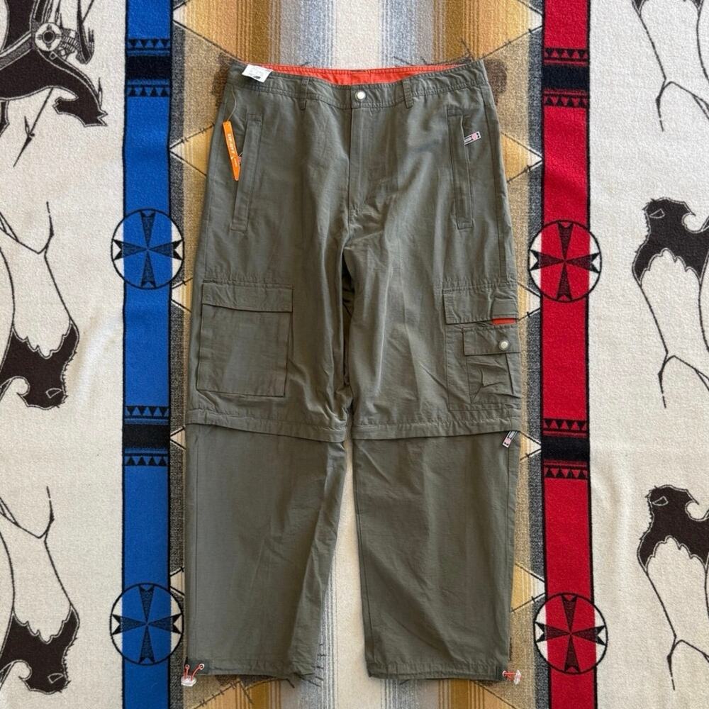 Vintage Y2K Men’s Utility Convertible Cargo Pants Size 34x30 Green Orange Pocket